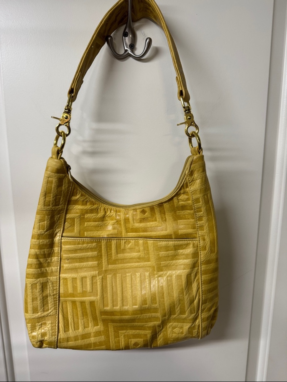 Yellow Geometric Leather Shoulder Bag